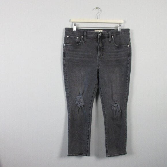 Madewell The Perfect Vintage Jean Women 31 Black Ankle Cotton Denim Distress 630 - Picture 1 of 13